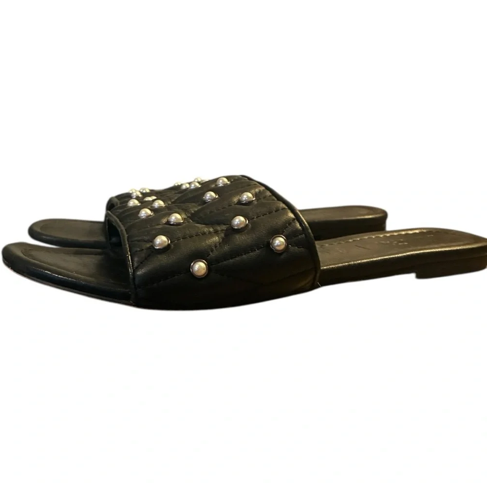 Karl Lagerfeld Paris Madyson Quilted Studded Slide Sandal Black 8